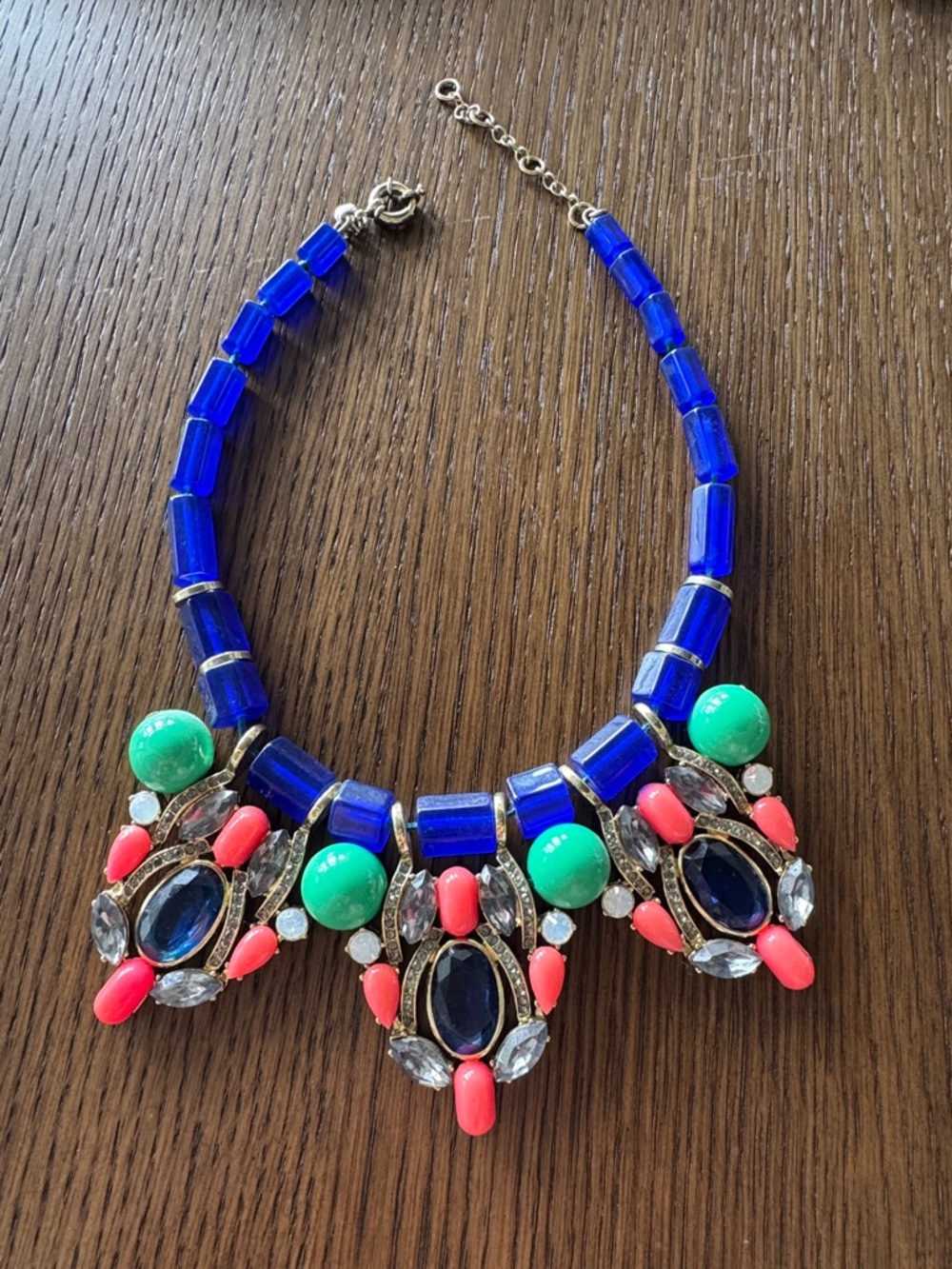 J. Crew Statement Blue, Coral & Green Beaded Bib Necklace